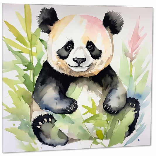 Watercolour Panda Greeting Card - 145mm x 145mm - Square