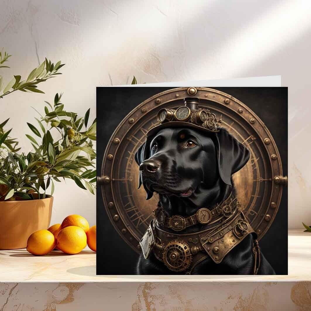 Steampunk Labrador Greeting Card 145mm x 145mm