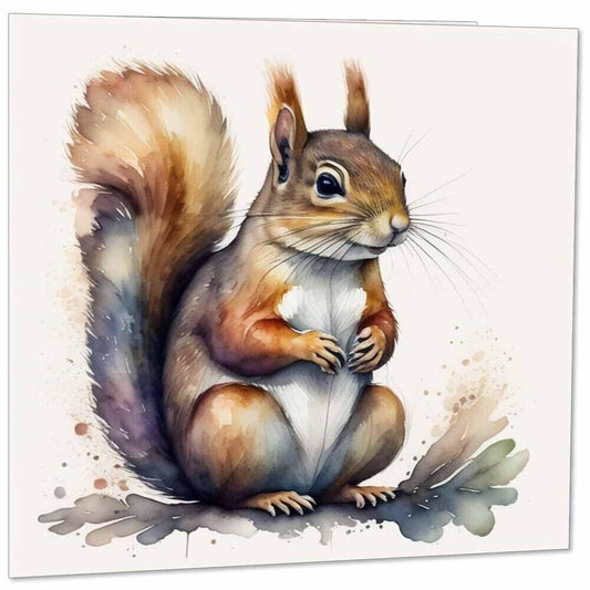 Watercolour Squirrel Greeting Card - Squirrel Animal Card 145mm x 145mm