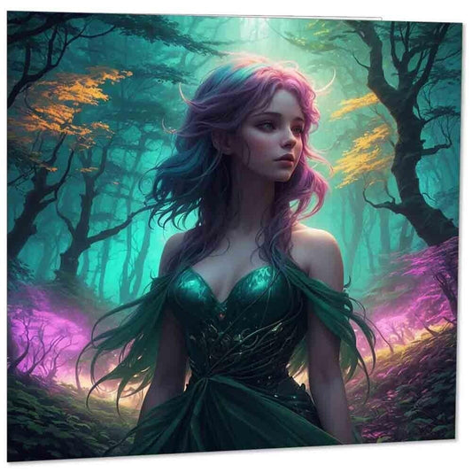 Fantasy Fairy Girl Greeting Card - Cute Pixie Woodland Forest 145mm x 145mm