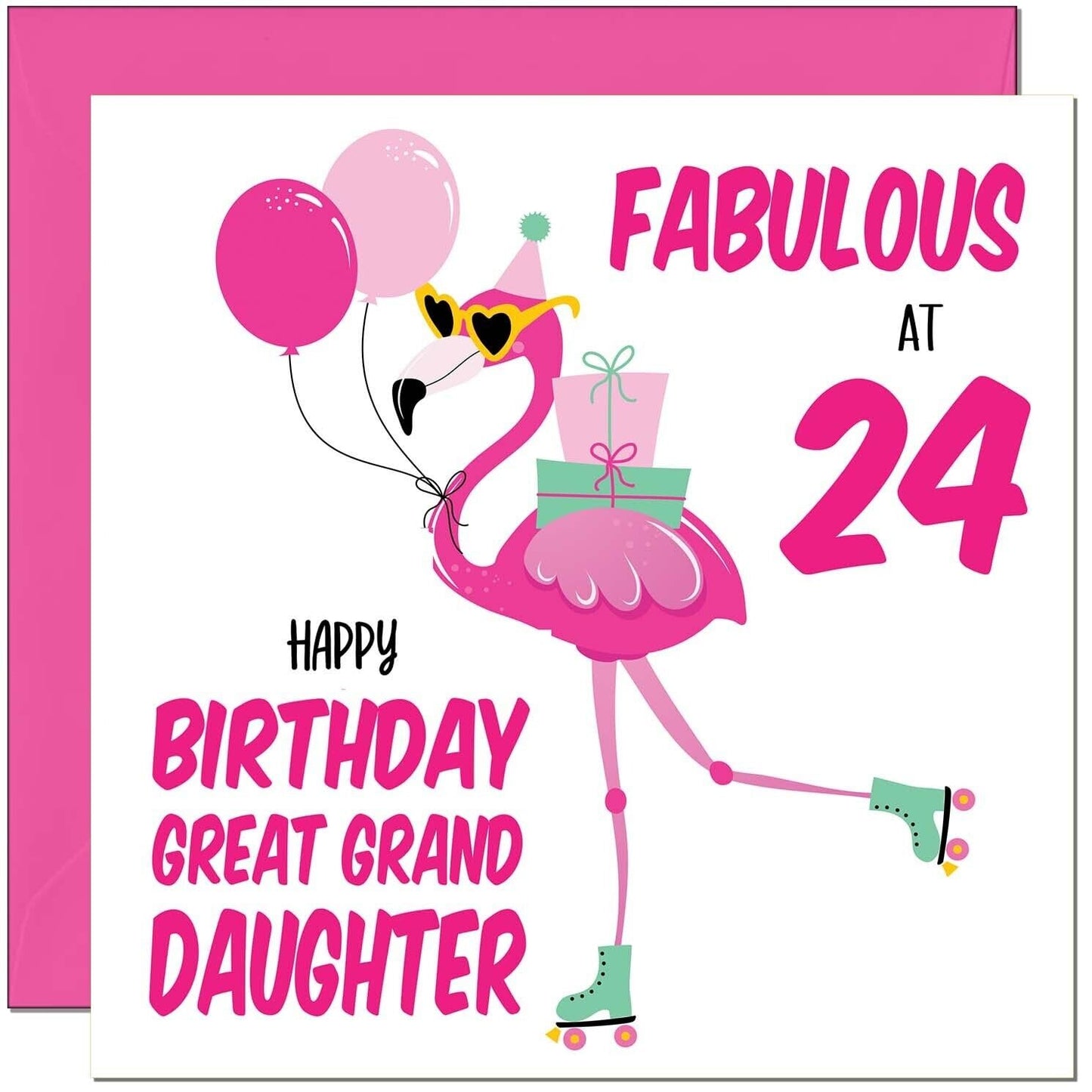 Great Granddaughter Birthday Card - Fabulous Flamingo - Cute Great Granddaughter