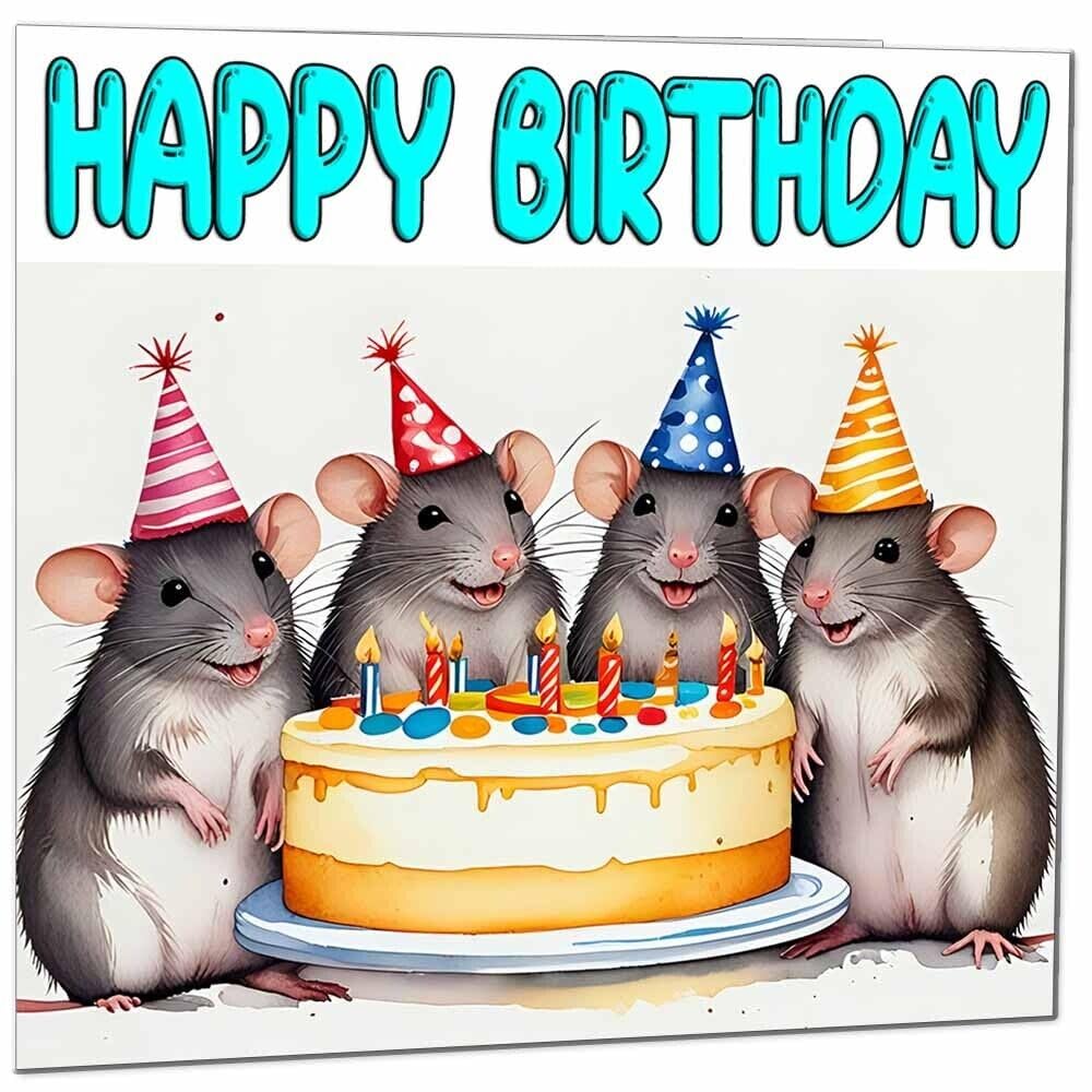 Rat Birthday Card - Fun Cute Rats Party Birthday Card - 145 x 145mm