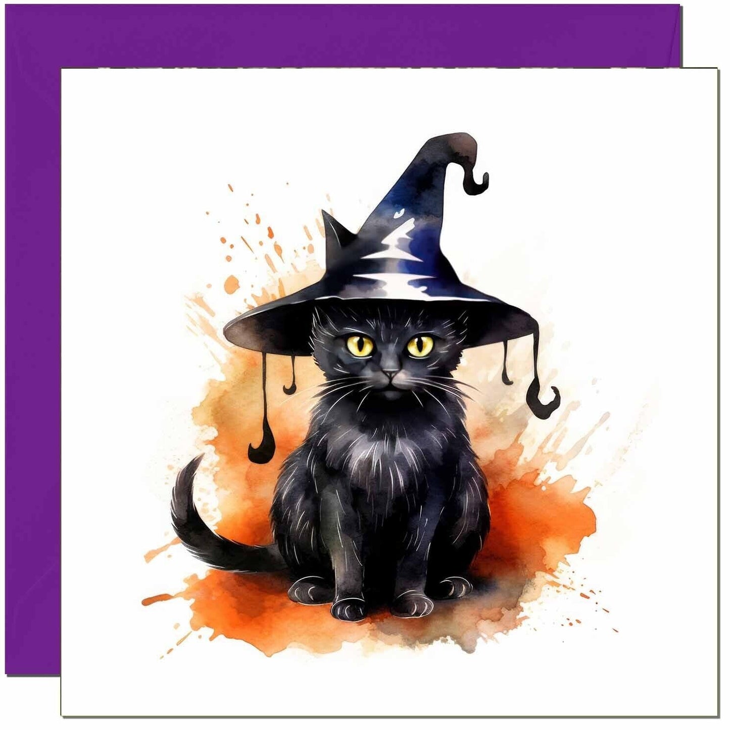 Halloween Cards - Black Cat Witch Hat Happy Halloween Card 145 x 145mm