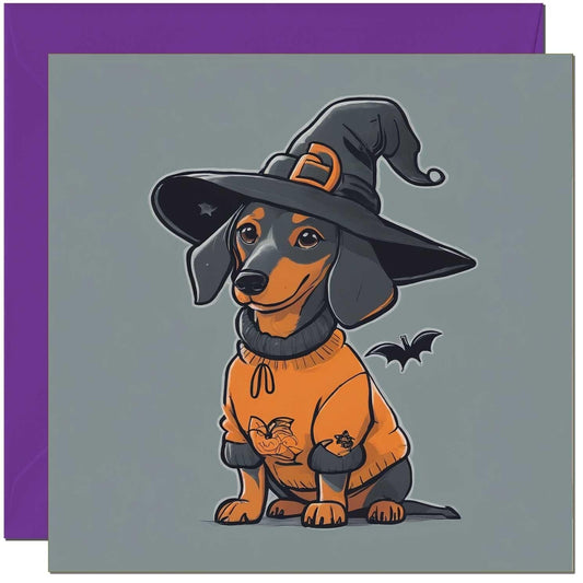 Dachshund Halloween Card - Cute Sausage Dog Halloween Card 145 x 145mm