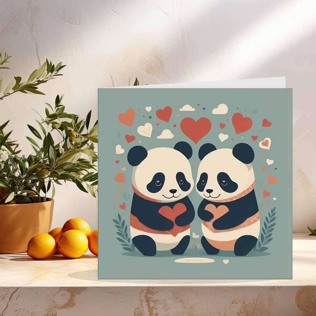 Cute Pandas Greeting Card 145 x 145mm