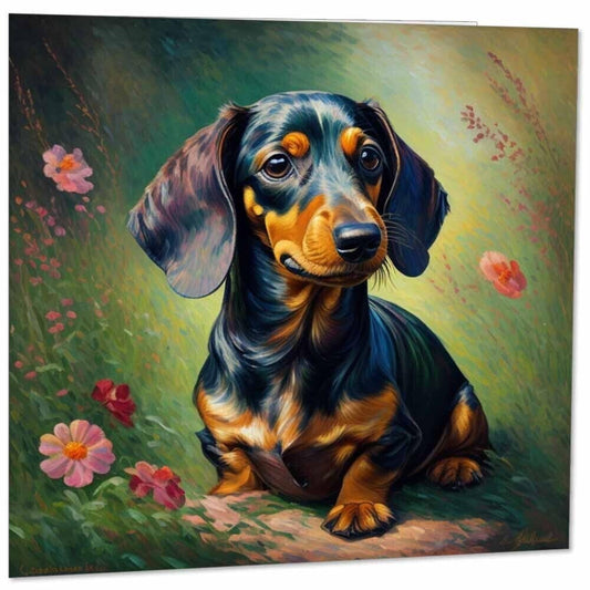 Dachshund Greeting Card - Dachshund Sausage Dog Art bday Card 145mm x 145mm