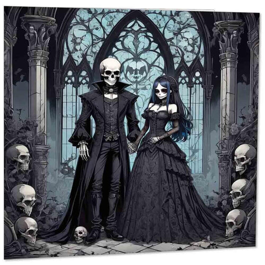 Skeleton Lovers Greeting Card - Gothic Skull Couple Anniversary 145mm x 145mm