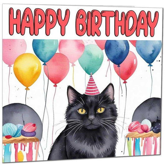 Funny Cat Birthday Card - Black Cat Birthday Card - 145 x 145mm