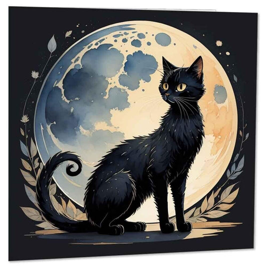 Black Cat Moon Greeting Cards Birthday Card 145 x 145mm