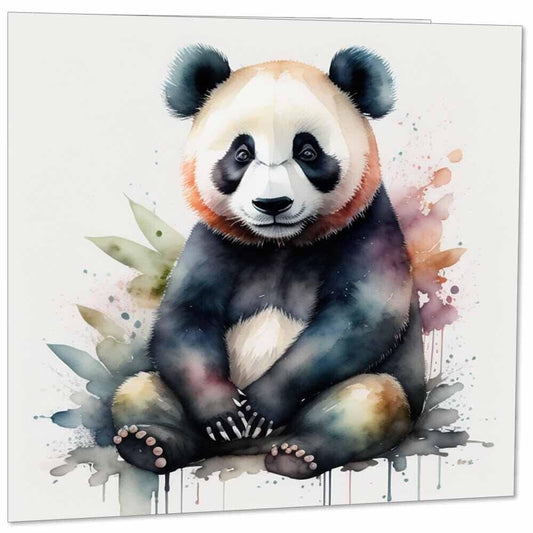 Watercolour Panda Greeting Card - Panda Card Water color 145mm x 145mm Square