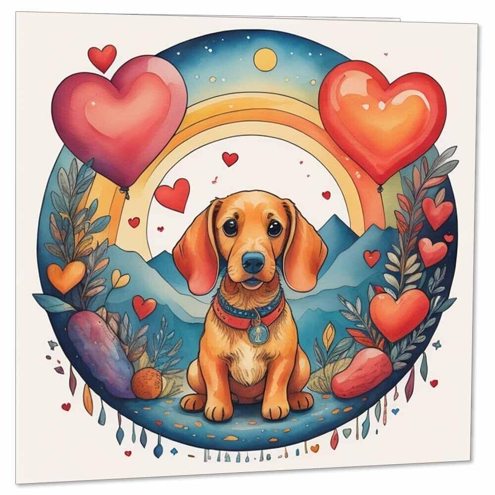 Dachshund Love Card - Cute Sausage Dog Valentines Day Anniversary 145mm x 145mm