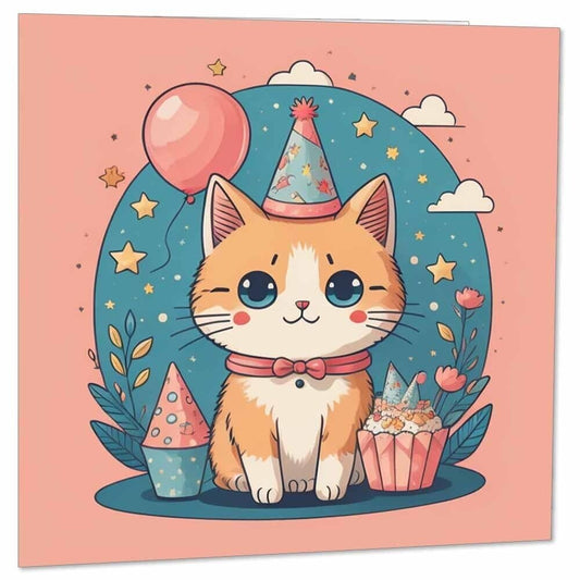 Cute Cat Birthday Card Children's Happy Birthday Cards for Kids 145 x 145mm