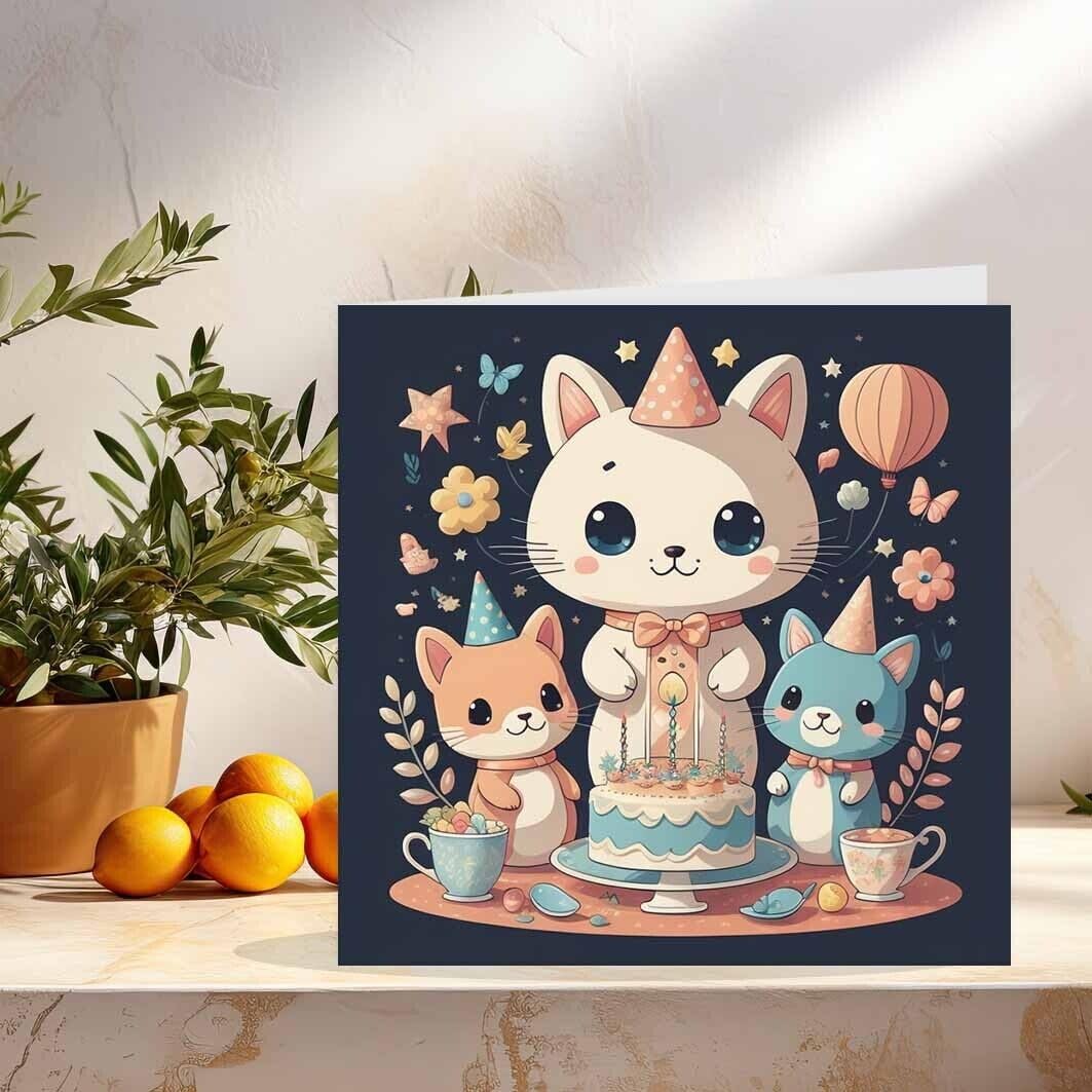Kawaii Cats Greeting Birthday Card for Kids Birthday Cards Children 145 x 145mm
