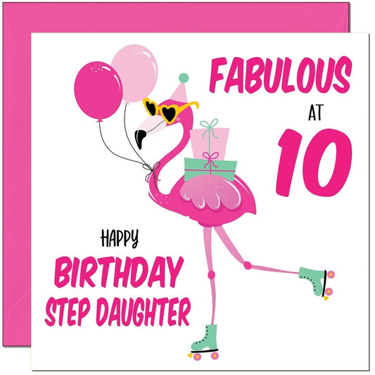 Step Daughter Birthday Card - Fabulous Flamingo - Pink Cute Step-Daughters