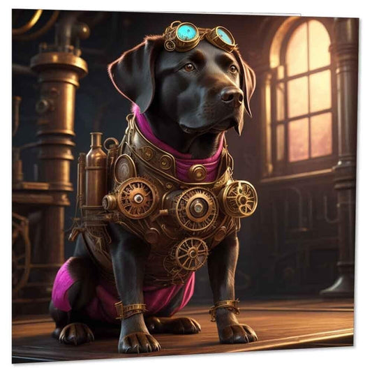 Steampunk Black Labrador Dog Greeting Card Birthday Card - 145mm x 145mm