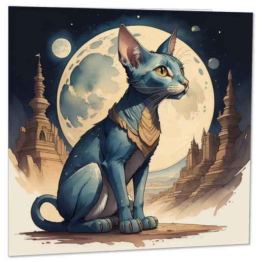 Cat Moon Greeting Card Fantasy Cat Birthday Cards 145 x 145mm