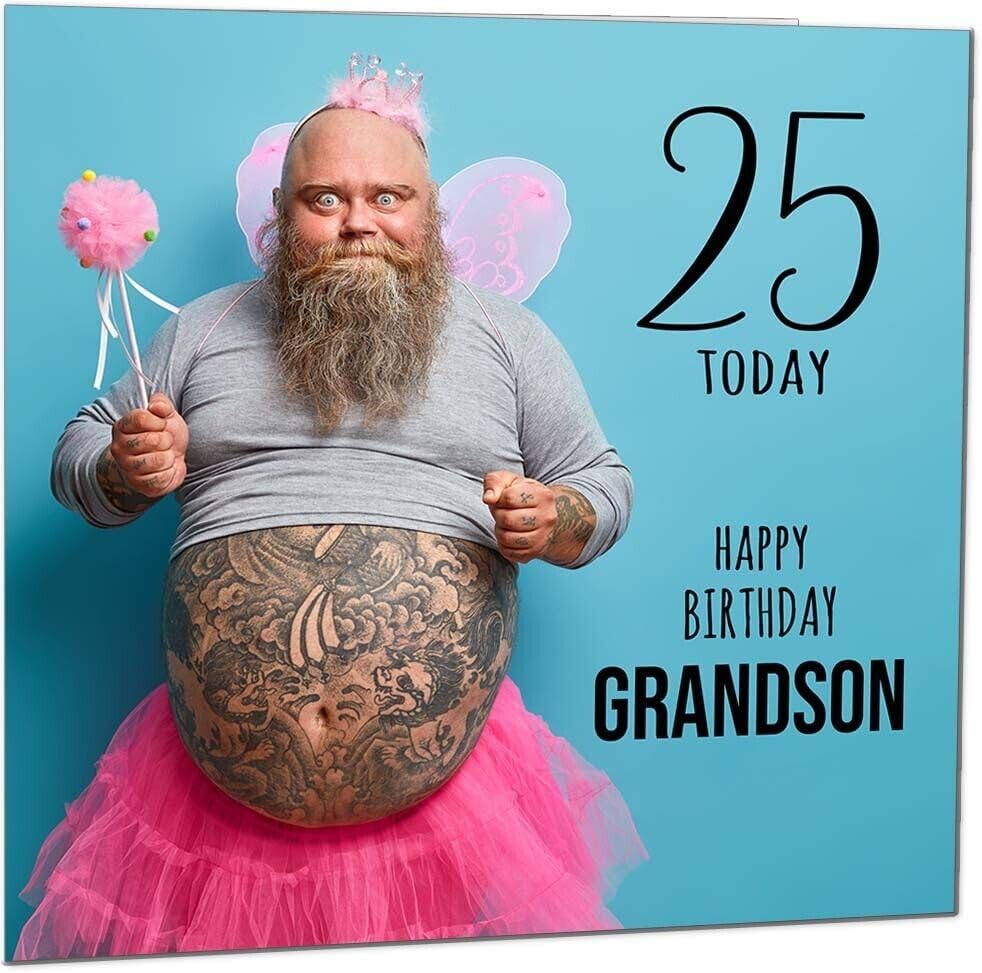 Grandson Funny Birthday Card - Bearded Man Joke Funny Grandsons