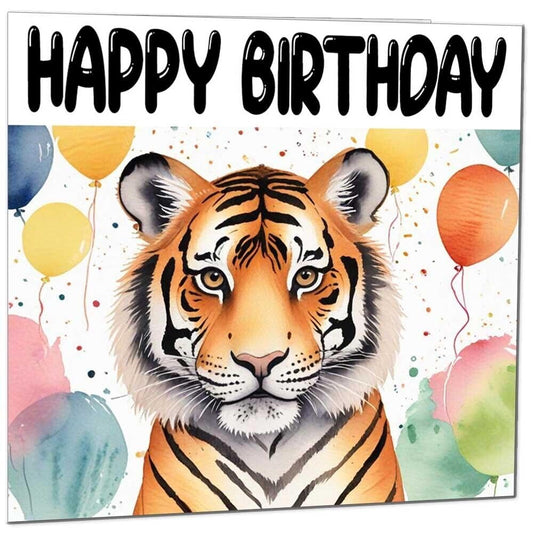 Tiger Birthday Card - Fun Animal Birthday Card 145 x 145mm