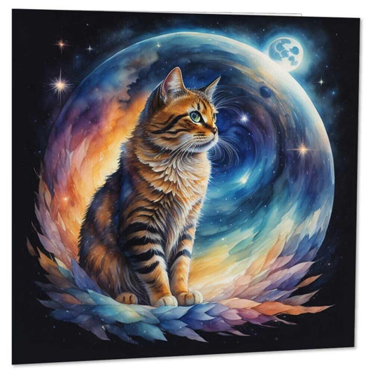 Cat Galaxy Greeting Card - Moon Space Kitty Birthday Cards 145 x 145mm