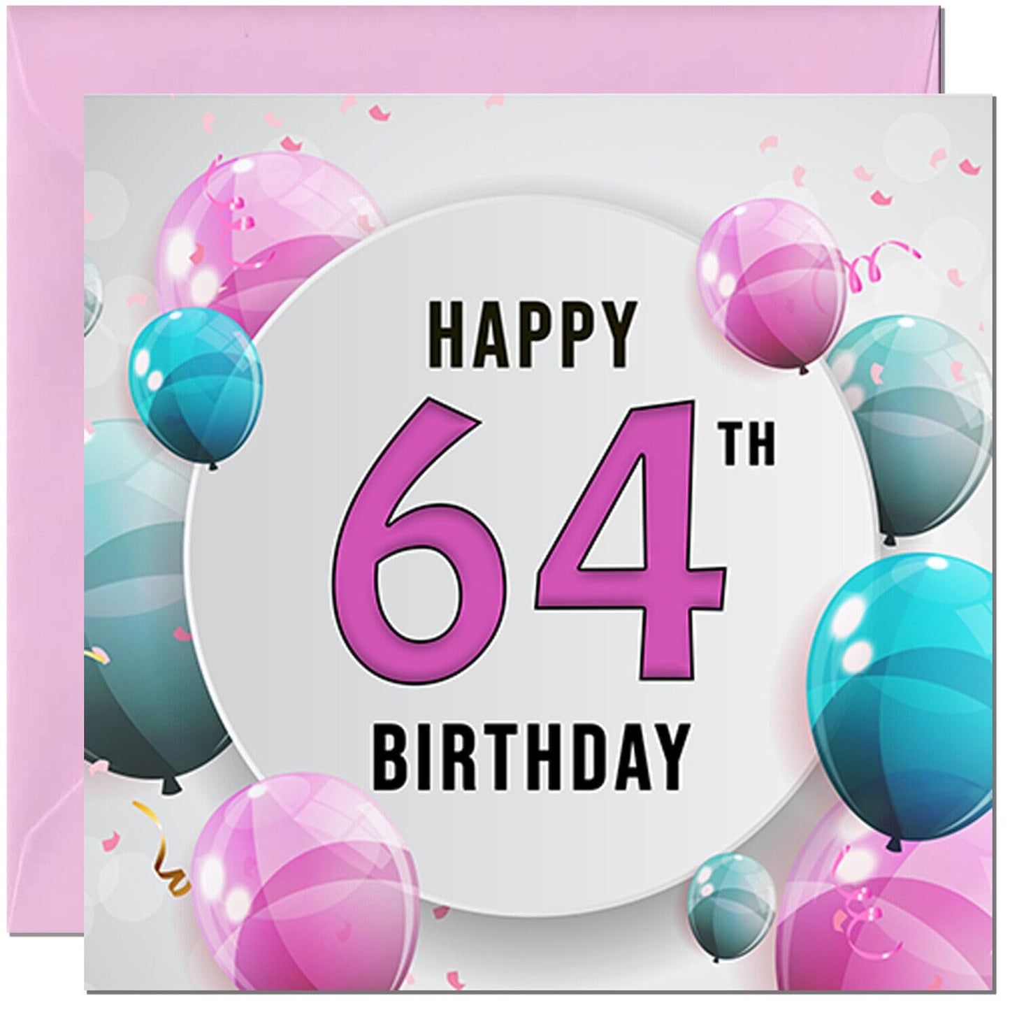 Birthday Card for women - Pink Turquoise Balloon Number