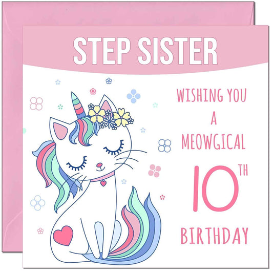 Step Sister Birthday Card - Meowgical Funny Cat