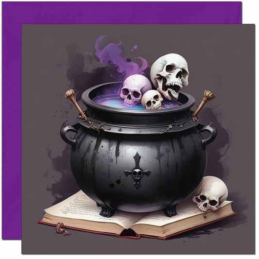 Happy Halloween Cards Cauldron Skull Spellbook Gothic Card - 145 x 145mm