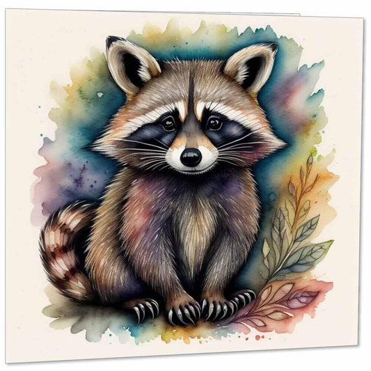 Watercolour Raccoon Greeting Card - Raccoon Water color Card 145mm x 145mm