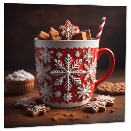 Hot Chocolate Snowflake Greeting Card Winter Christmas 145 x 145mm