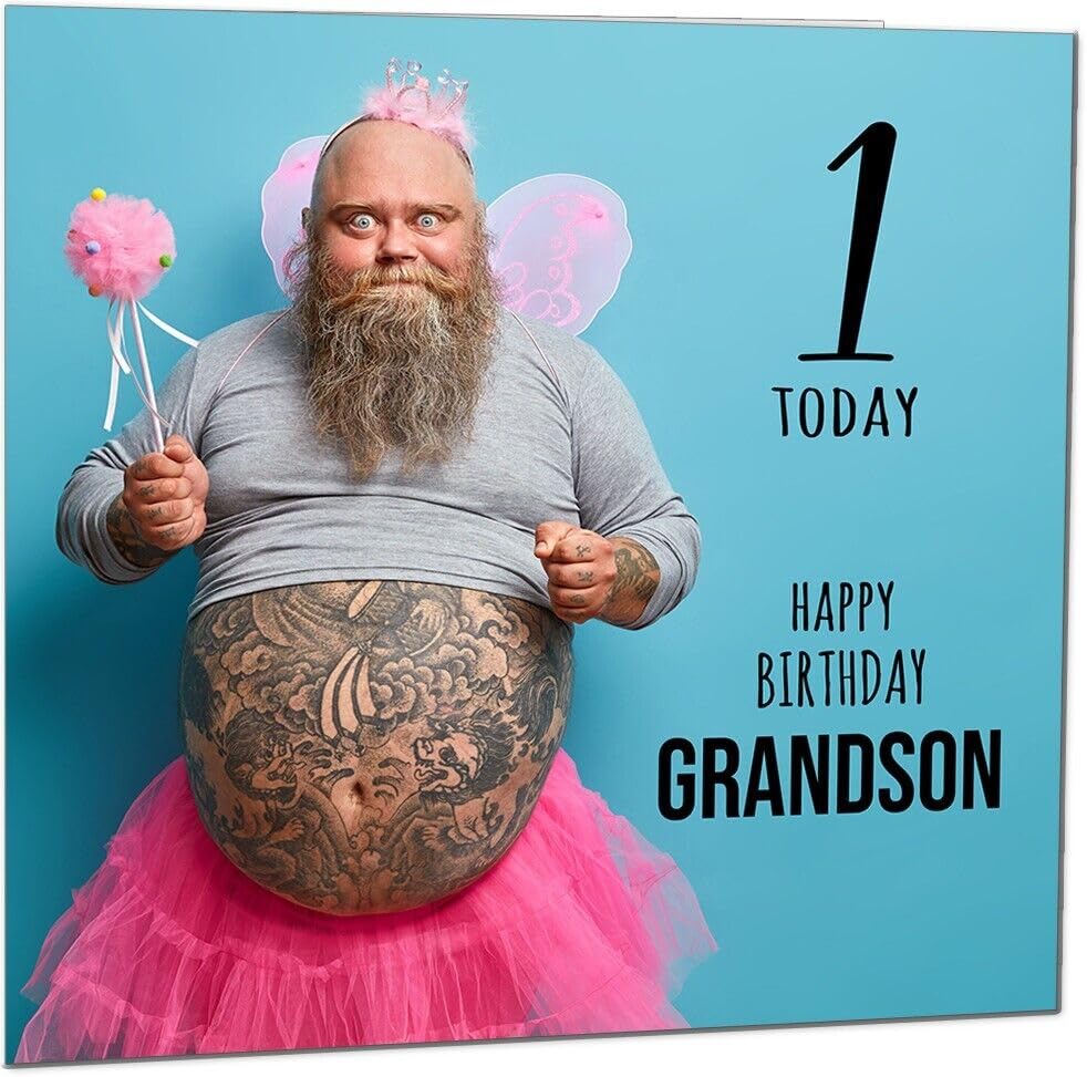 Grandson Funny Birthday Card - Bearded Man Joke Funny Grandsons