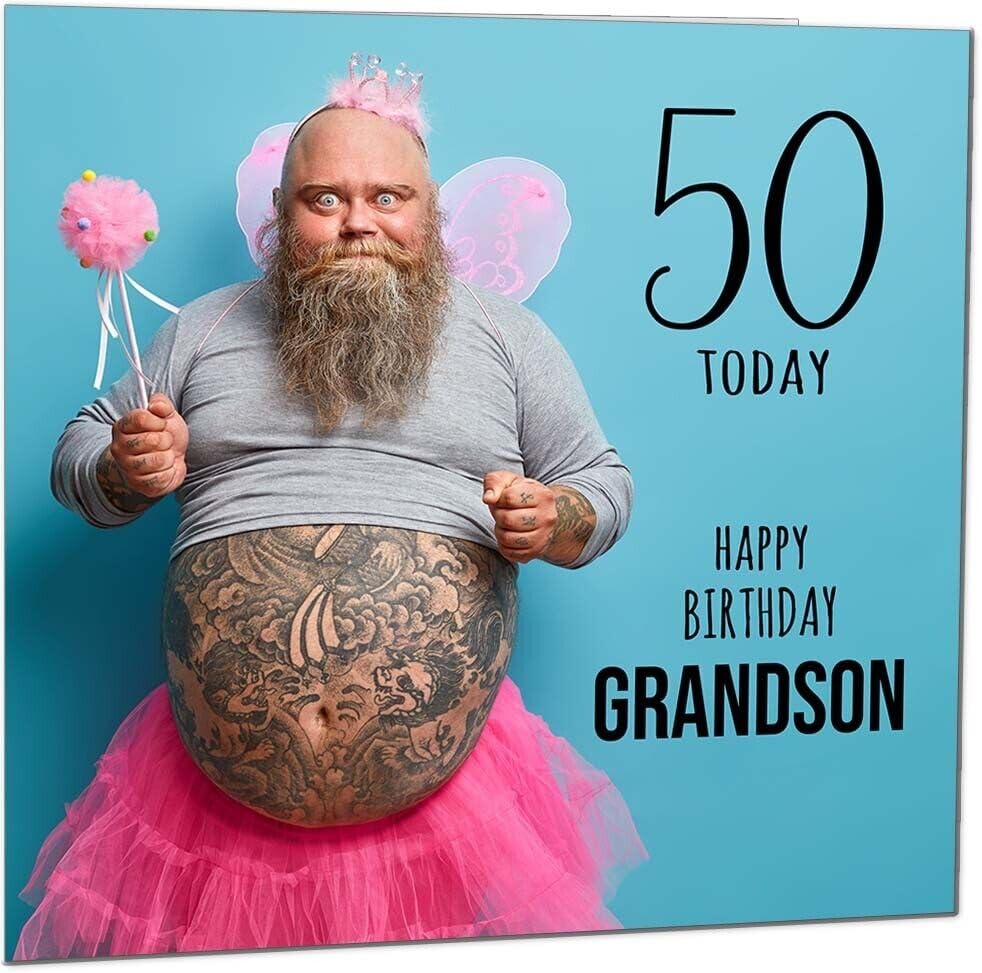 Grandson Funny Birthday Card - Bearded Man Joke Funny Grandsons