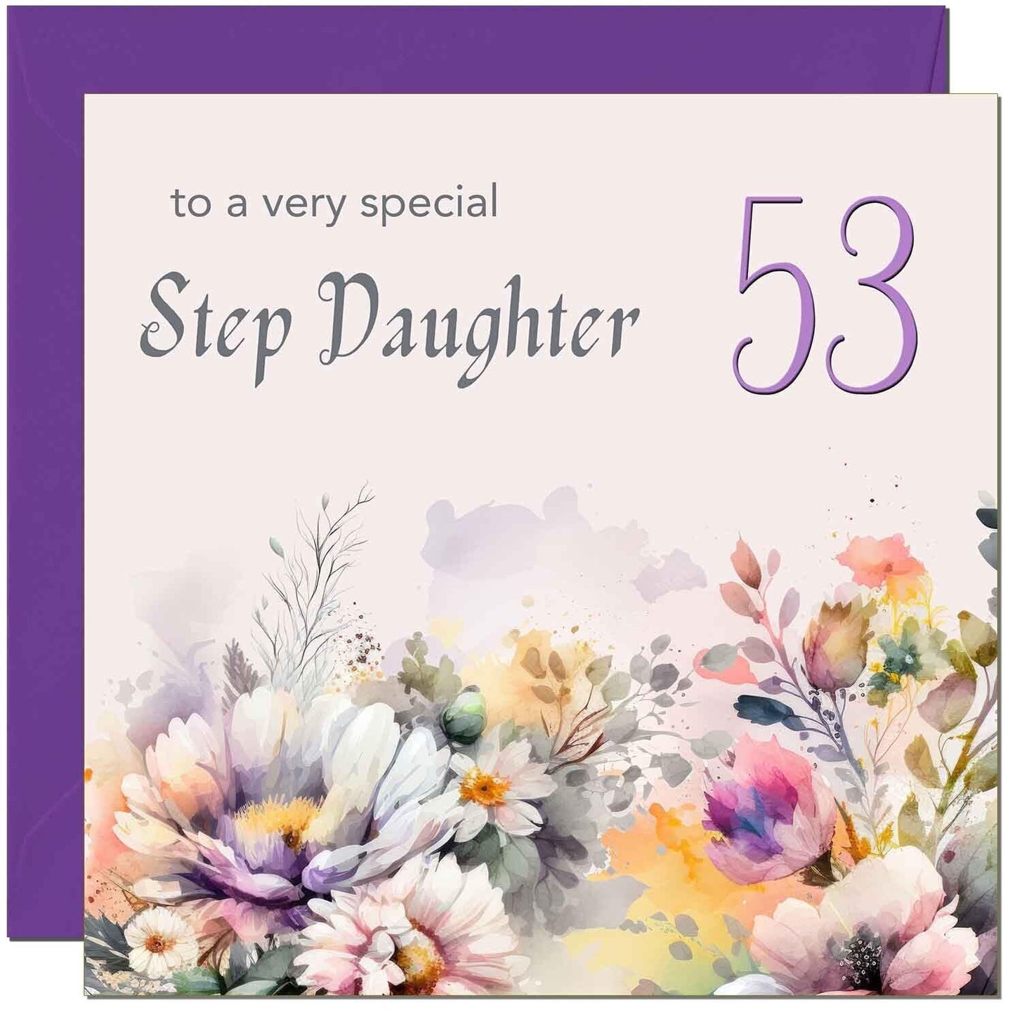 Step Daughter Birthday Card - Purple Floral