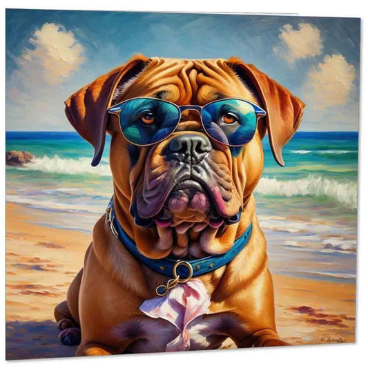 Dogue de Bordeaux Greeting Card - On the Beach 145mm x 145mm