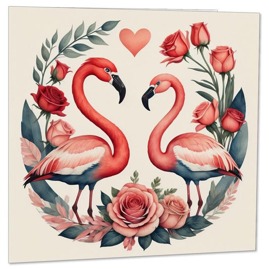 Flamingo Anniversary Card - Flamingos Valentines Day Card 145mm x 145mm