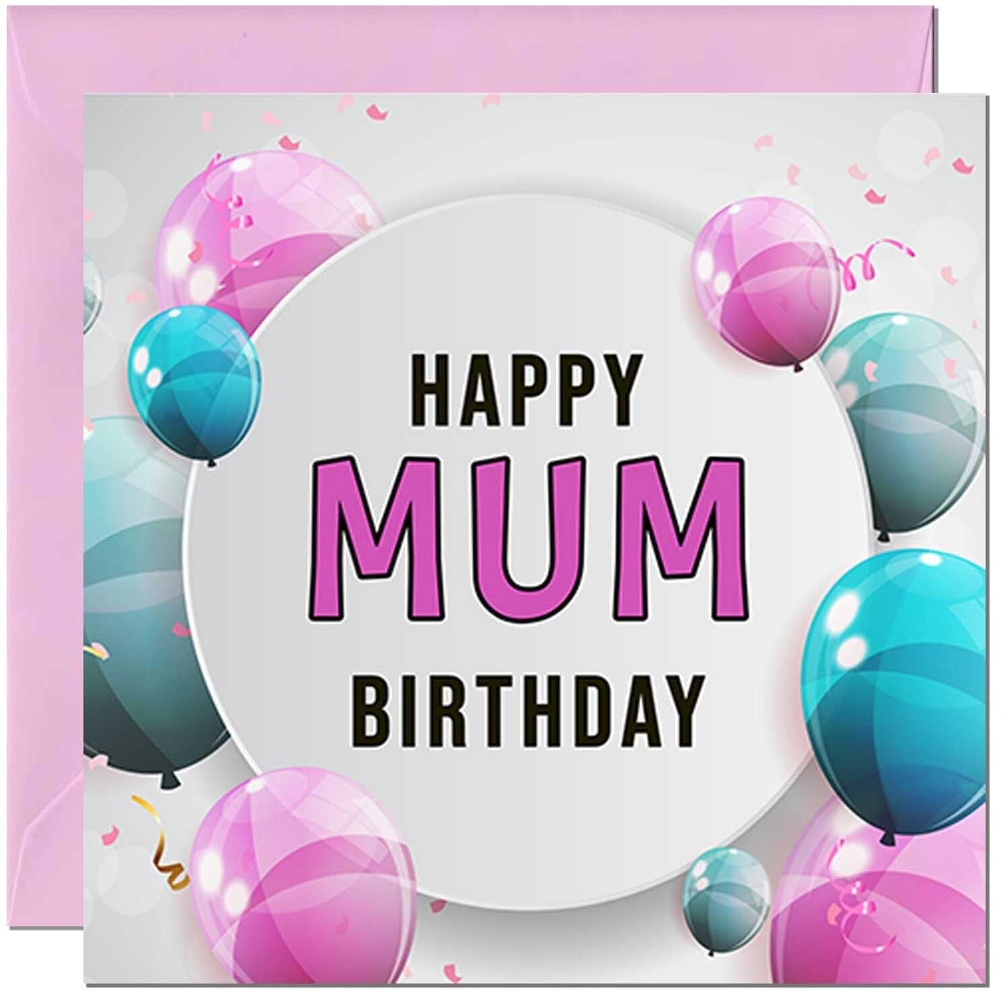 Birthday Card for women - Pink Turquoise Balloon Number