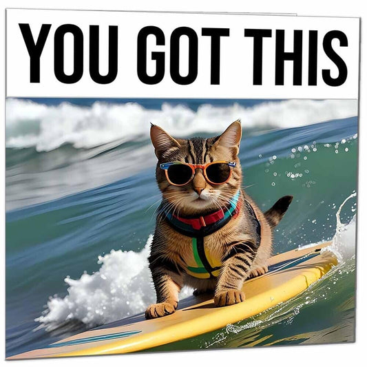 Good Luck Card You Got This - Surfing Cat - Colleague Leaving Card Co Worker