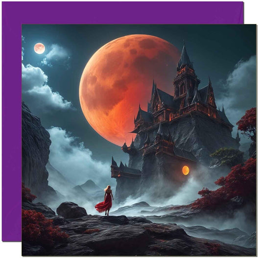 Red Moon Greeting Card - Beautiful Fantasy Greeting Card 145 x 145mm