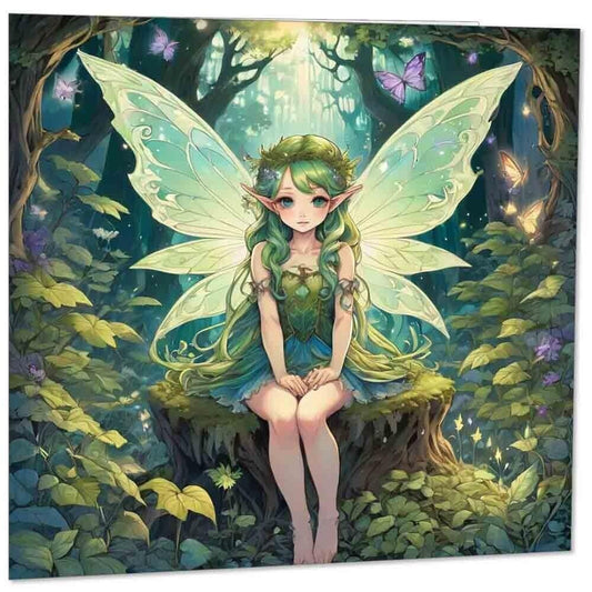 Fairy Girl Fantasy Greeting Card - Woodland Cute Anime Fairy 145mm x 145mm