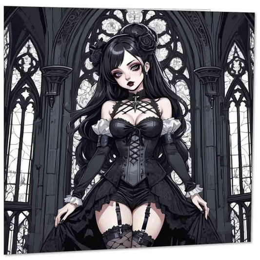 Cute Gothic Girl Greeting Card - Anime Goth Girl 145mm x 145mm