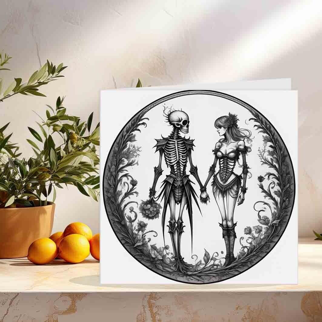 Gothic Anniversary Card - Skull Couples Love Alternative Valentines 145 x 145mm