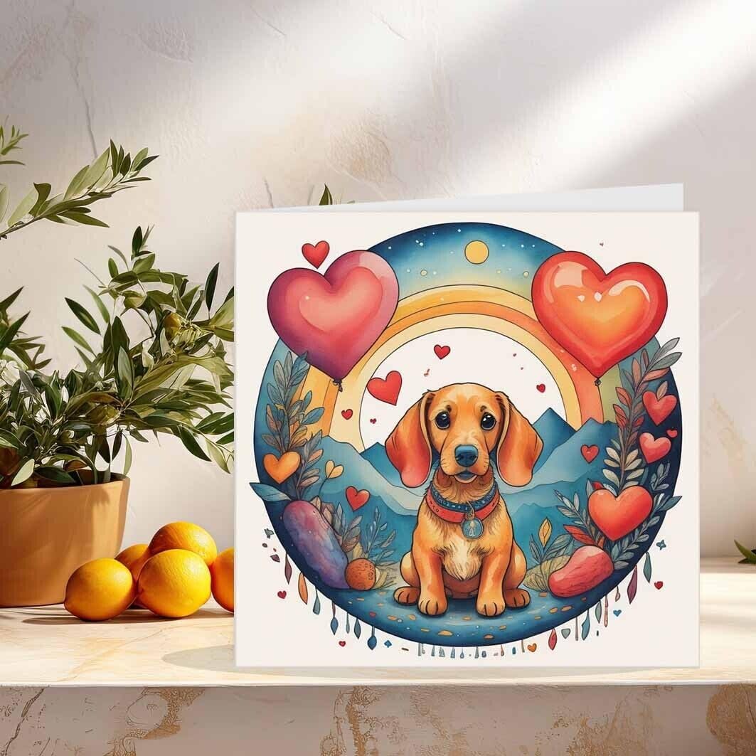 Dachshund Love Card - Cute Sausage Dog Valentines Day Anniversary 145mm x 145mm