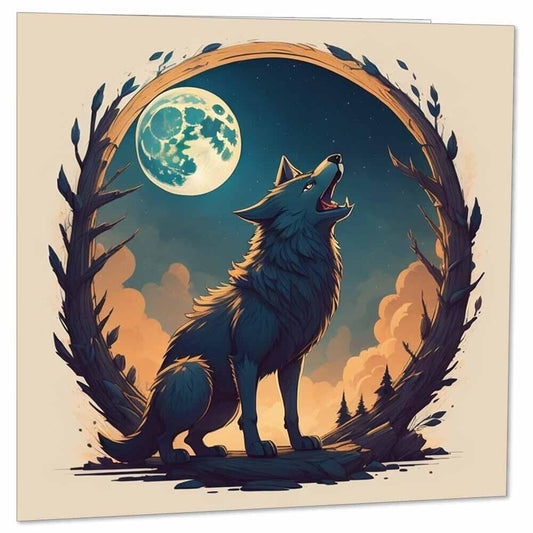 Wolf Howling Moon Greeting Card 145 x 145mm