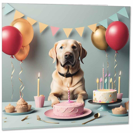 Dog Birthday Card Labrador with Cake Card 145mm x 145mm