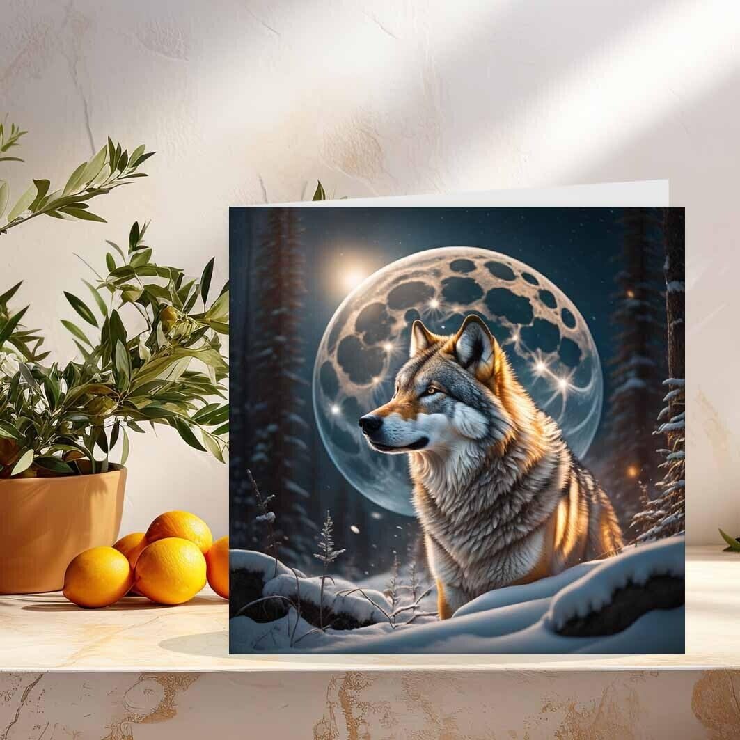 Wolf Moon Card - Wolf Greeting Birthday Card 145 x 145mm