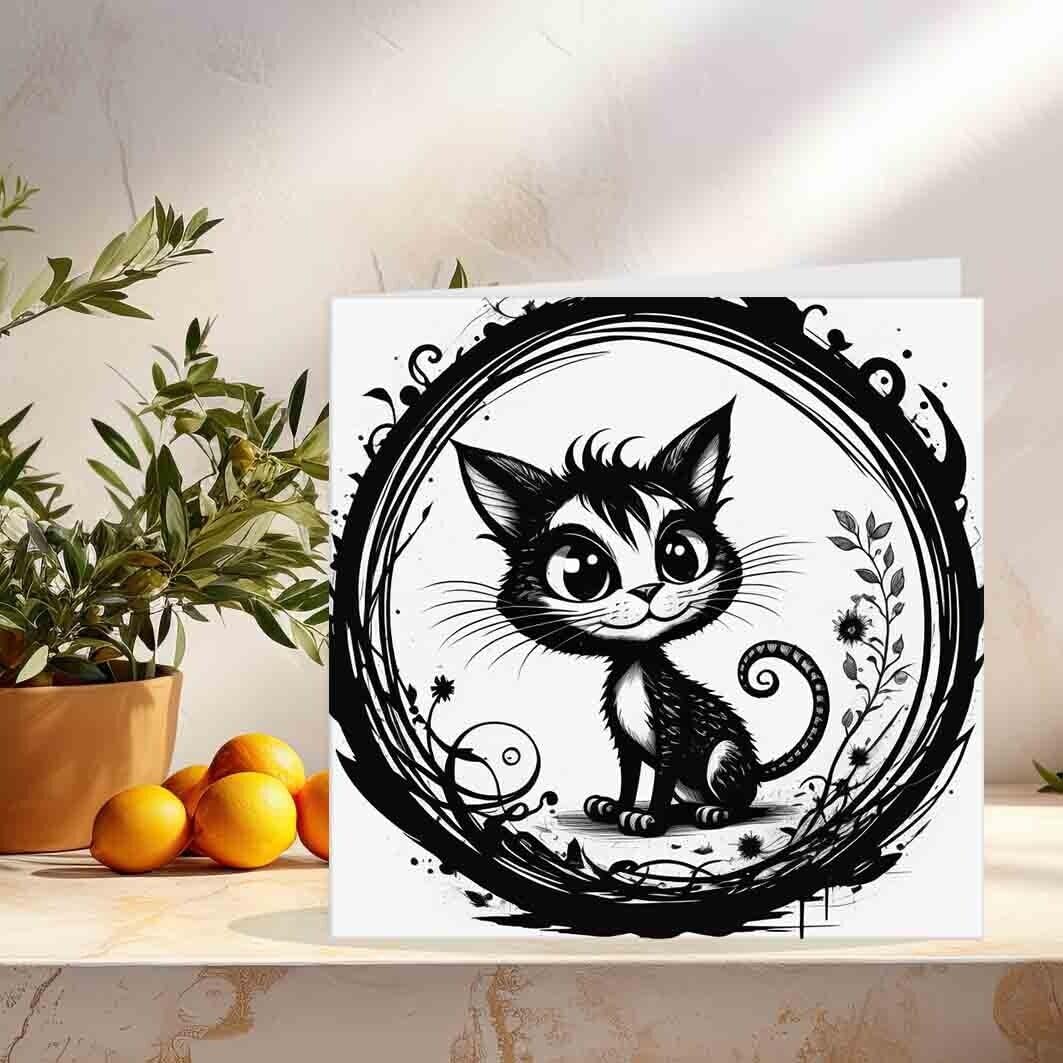 Gothic Cat Greeting Card 145 x 145mm