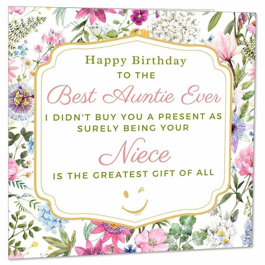 Funny Aunts Birthday Card From Niece - Auntie Aunty birthday card - 145 x 145mm