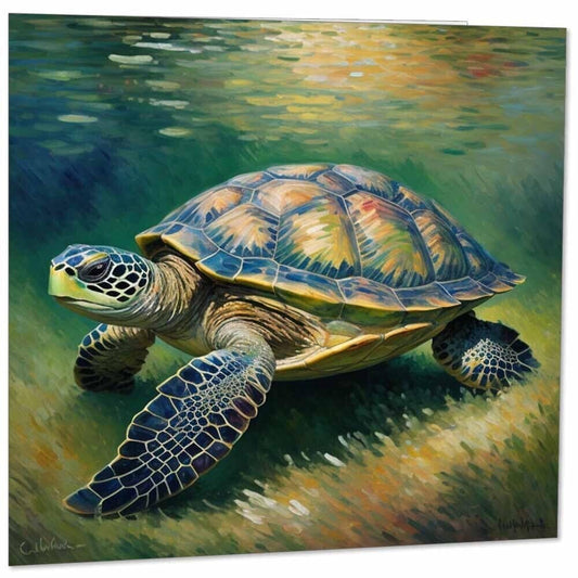 Turtle Greeting Card Animal Impressionism Art 145mm x 145mm