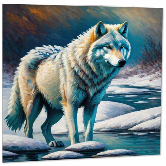 Arctic Wolf Greeting Card Animal Impressionism Art 145mm x 145mm