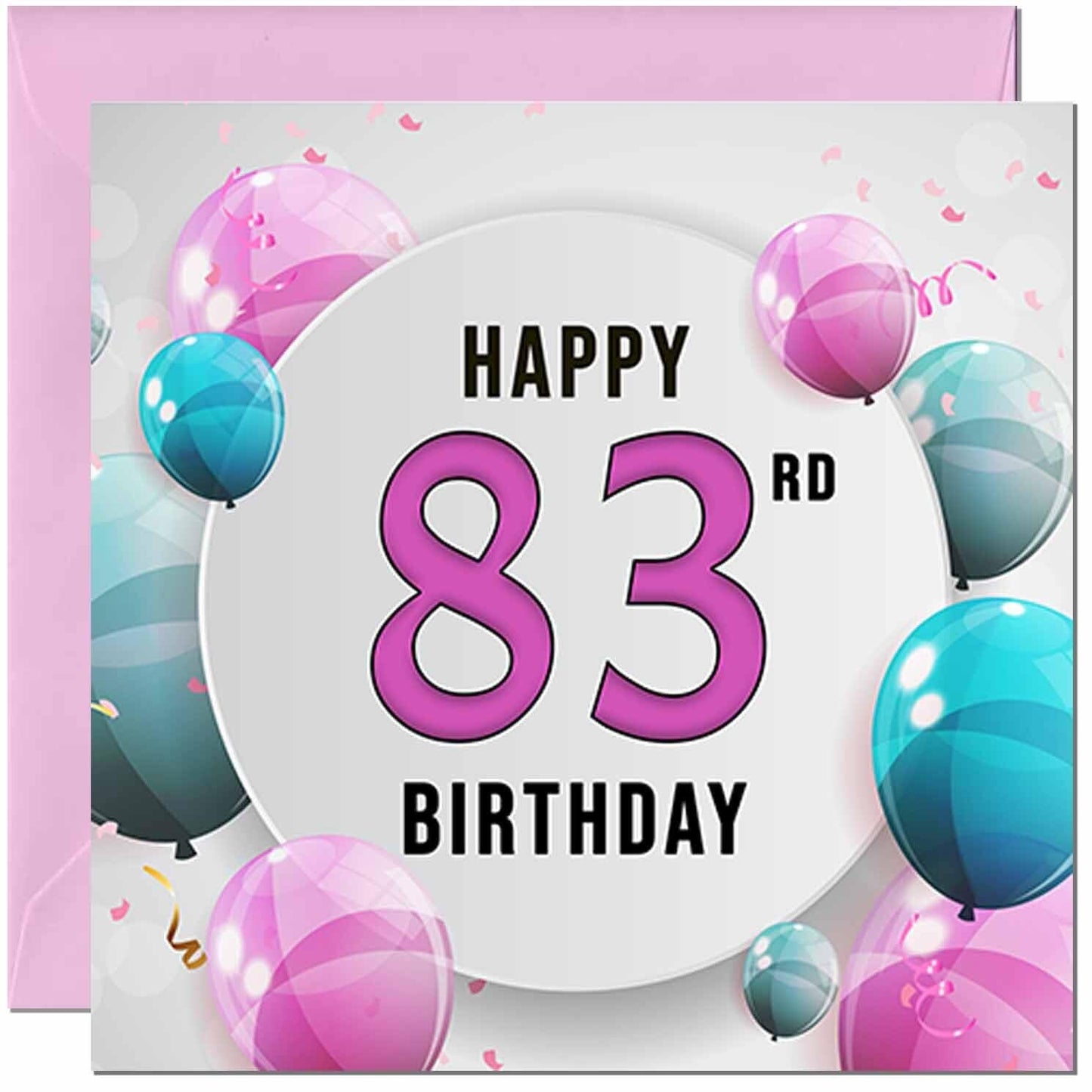 Birthday Card for women - Pink Turquoise Balloon Number