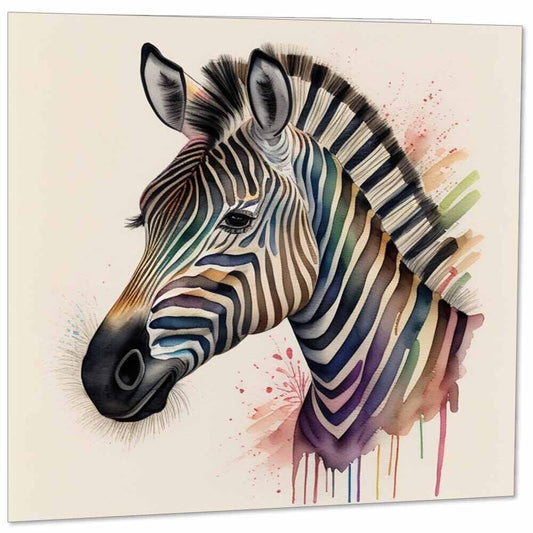 Zebra Greeting Card - Watercolor Zebra Animal Card - 145mm x 145mm