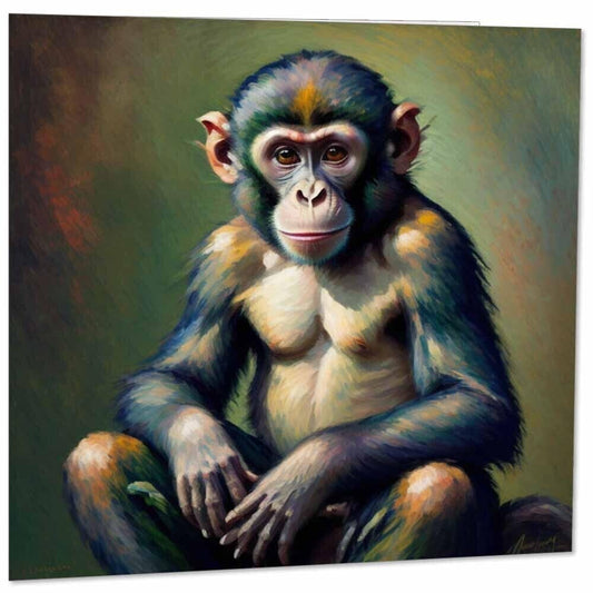 Monkey Greeting Card Animal Impressionism Art 145mm x 145mm